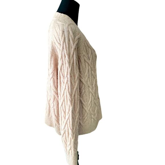 Vince Interlocking Cable Rose Tan Cashmere Merino Blend Crew Sweater Medium - Picture 6 of 8